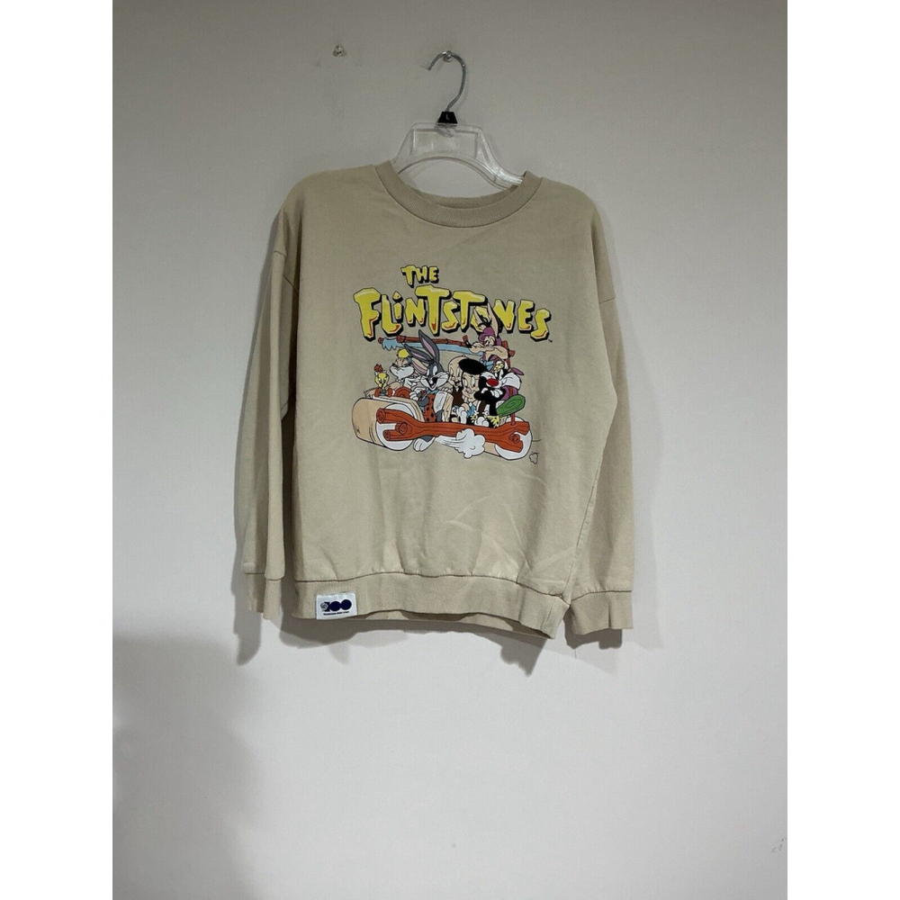 Adult Warner Bro Loony Tunes Medium Tan Sweatshirt With Flintstones Graphic